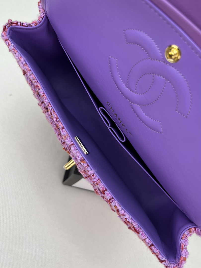 Chanel A01112 Classic Handbag Wool Tweed Gold-Tone Metal Purple