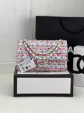 Chanel A01112 Classic Handbag Wool Tweed Gold-Tone Metal Beige