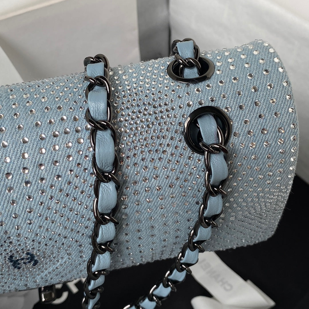 Chanel A01112 Classic Handbag Tweed Blue