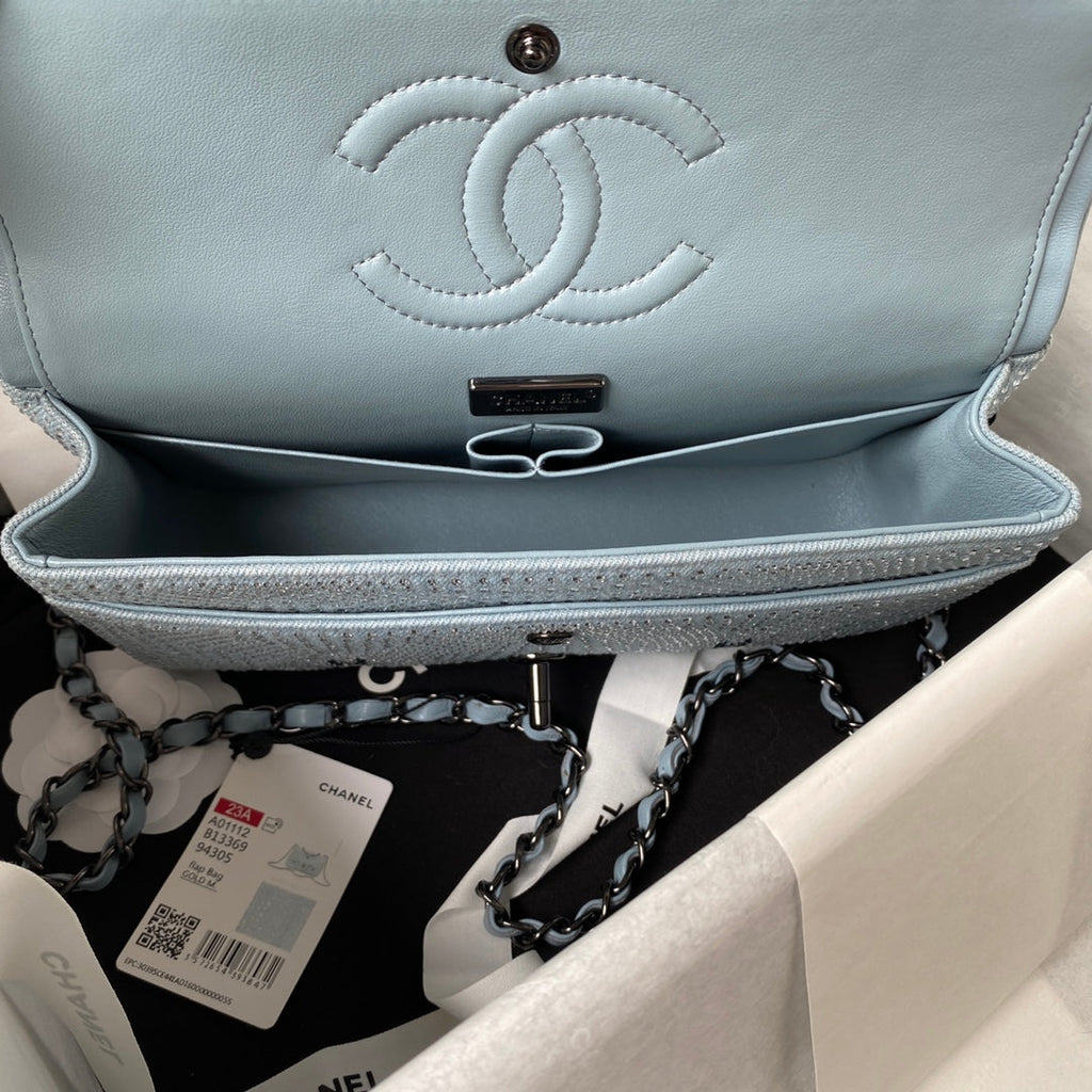 Chanel A01112 Classic Handbag Tweed Blue