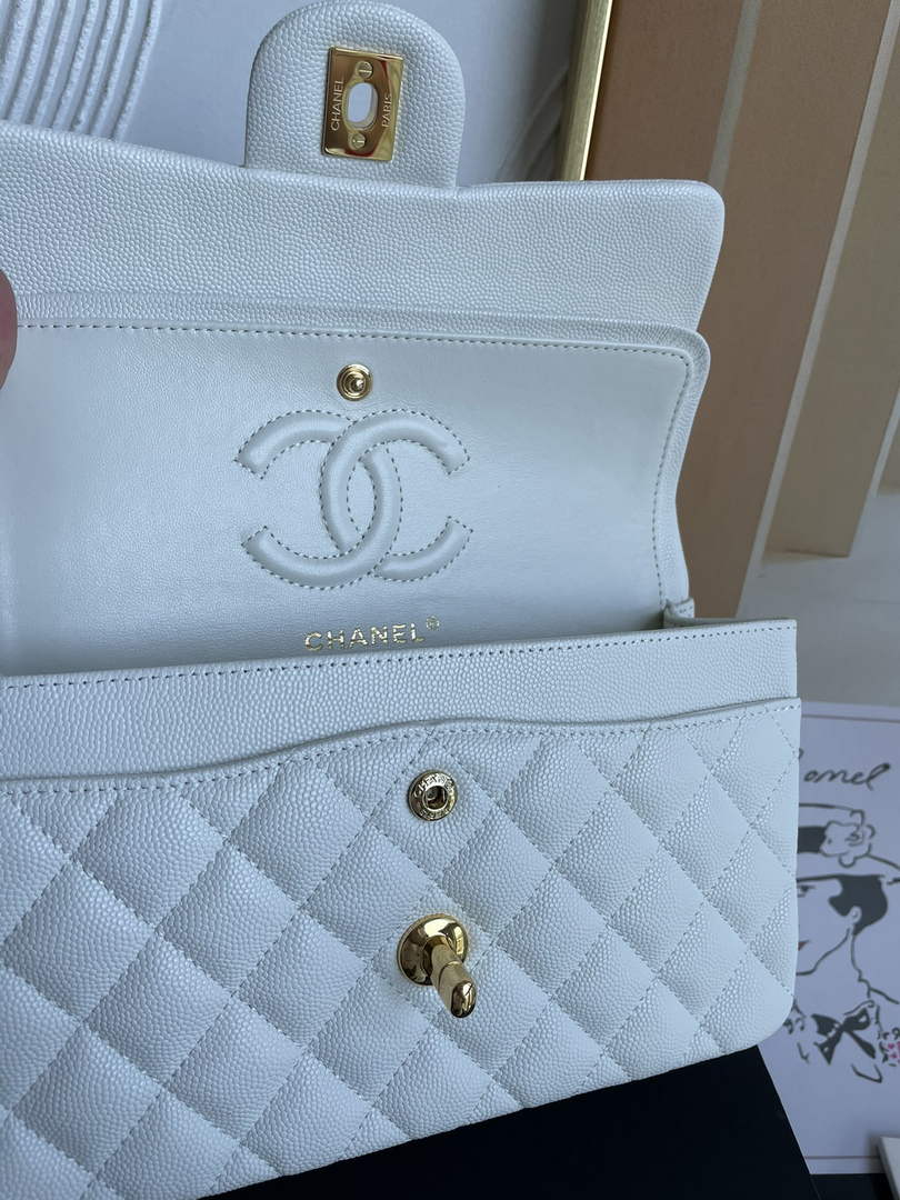 Chanel  A01113 Small Classic Handbag Grained Shiny Calfskin Plum Silver