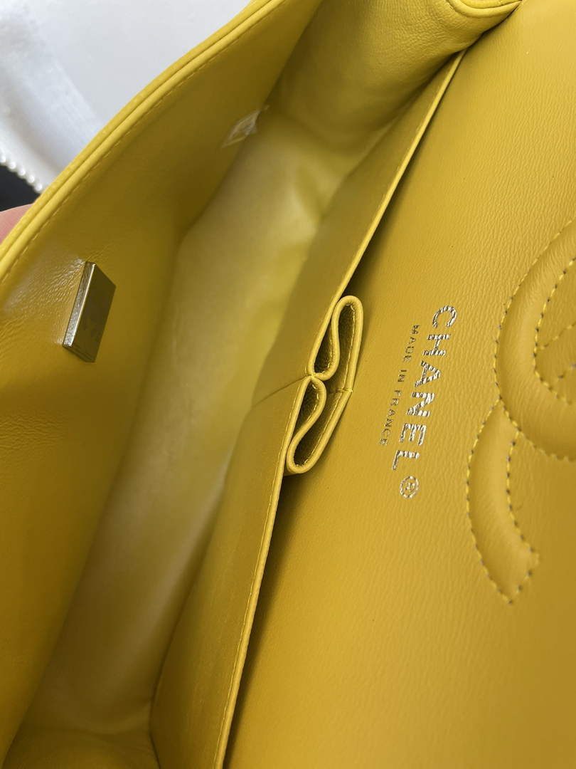 Chanel  A01113 Small Classic Handbag Grained Shiny Calfskin Yellow Silver