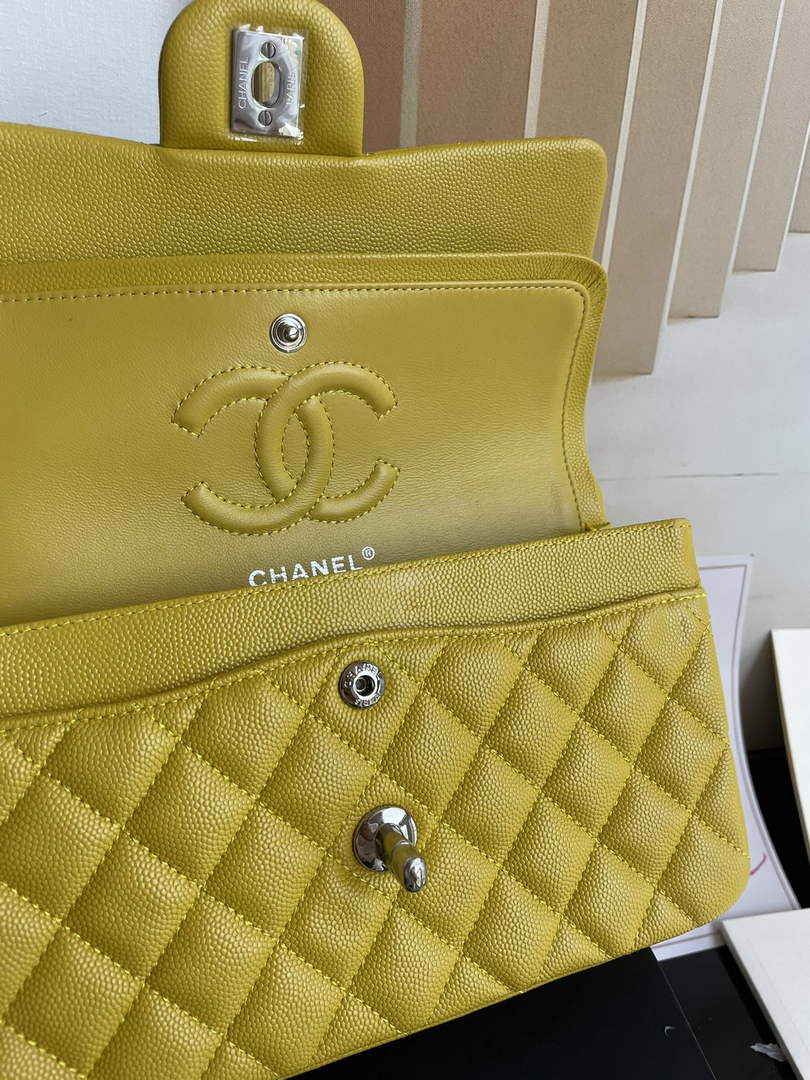 Chanel  A01113 Small Classic Handbag Grained Shiny Calfskin Yellow Silver