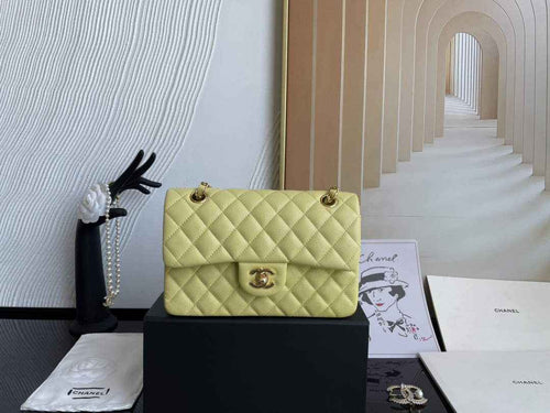 Chanel  A01113 Small Classic Handbag Grained Shiny Calfskin Light Yellow Gold