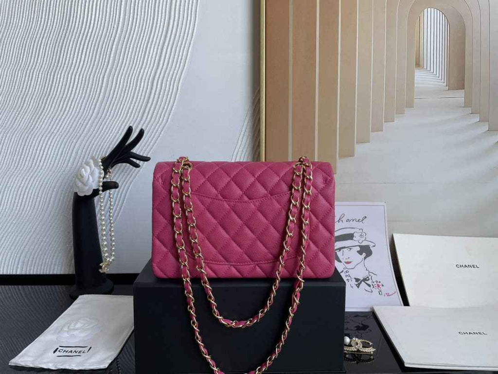 Chanel  A01113 Small Classic Handbag Grained Shiny Calfskin Plum Gold