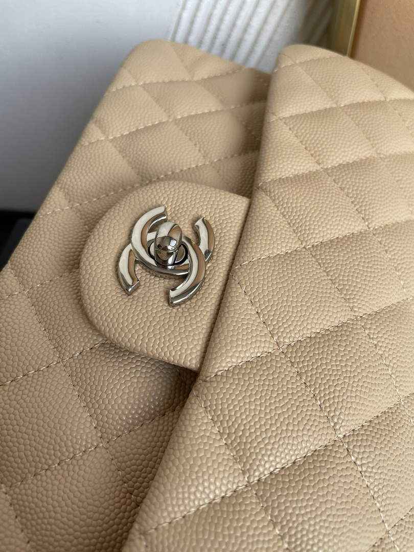Chanel  A01113 Small Classic Handbag Grained Shiny Calfskin Apricot Silver