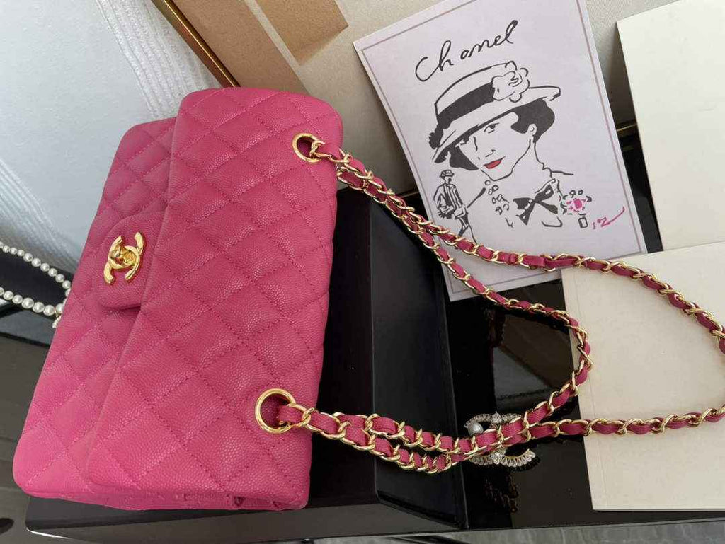 Chanel  A01113 Small Classic Handbag Grained Shiny Calfskin Plum Gold