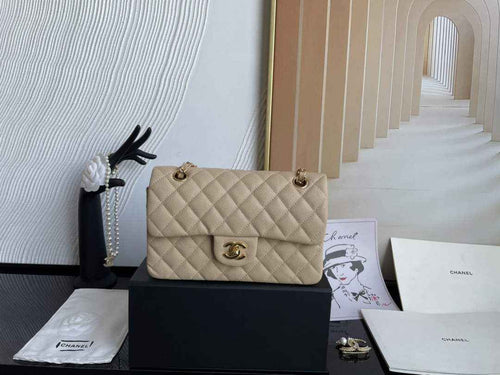 Chanel  A01113 Small Classic Handbag Grained Shiny Calfskin Apricot Gold