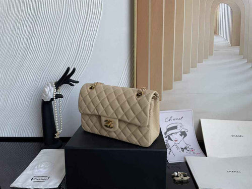 Chanel  A01113 Small Classic Handbag Grained Shiny Calfskin Apricot Gold