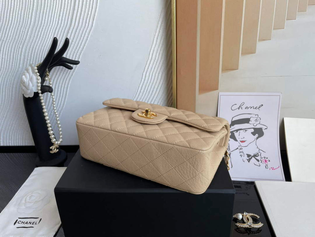Chanel  A01113 Small Classic Handbag Grained Shiny Calfskin Apricot Gold