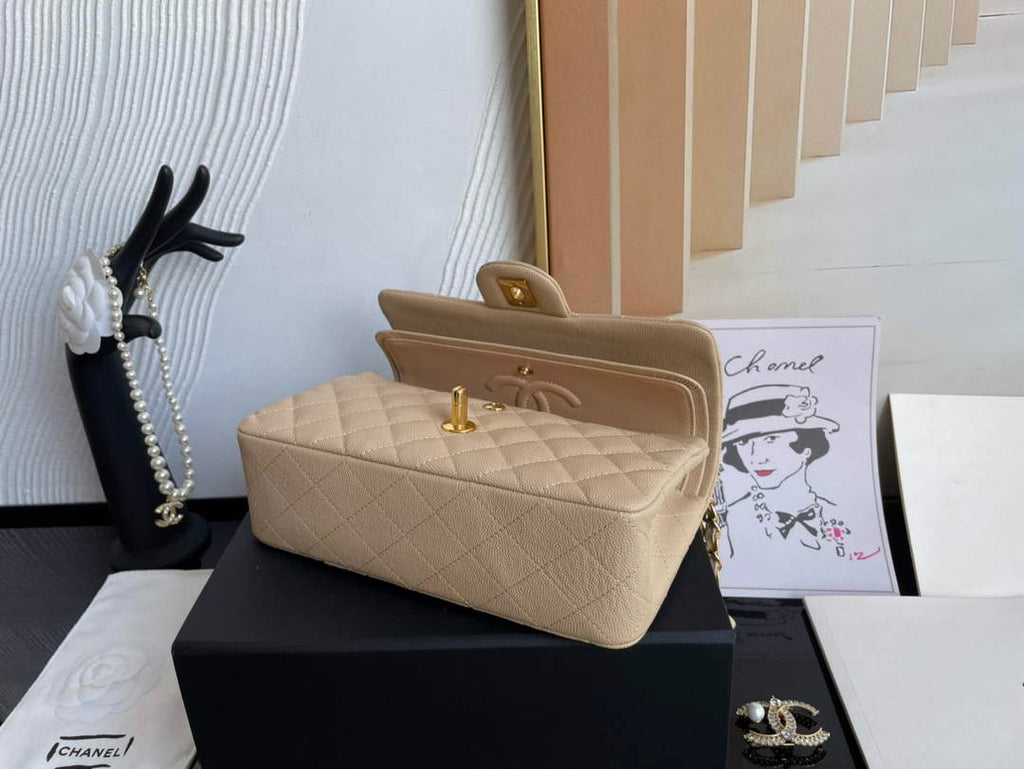 Chanel  A01113 Small Classic Handbag Grained Shiny Calfskin Apricot Gold