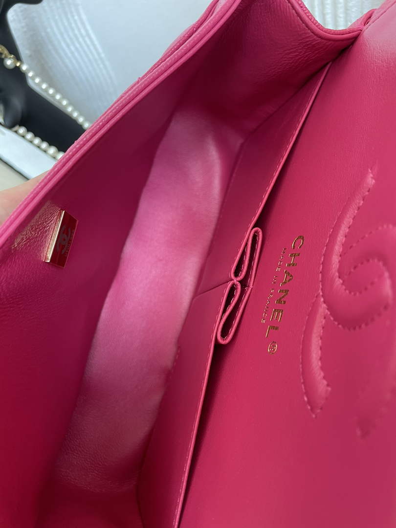 Chanel  A01113 Small Classic Handbag Grained Shiny Calfskin Plum Gold