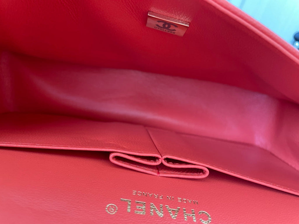 Chanel  A01113 Small Classic Handbag Grained Shiny Calfskin Orange Gold