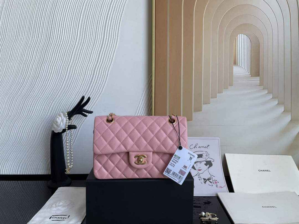 Chanel  A01113 Small Classic Handbag Grained Shiny Calfskin Pink Gold