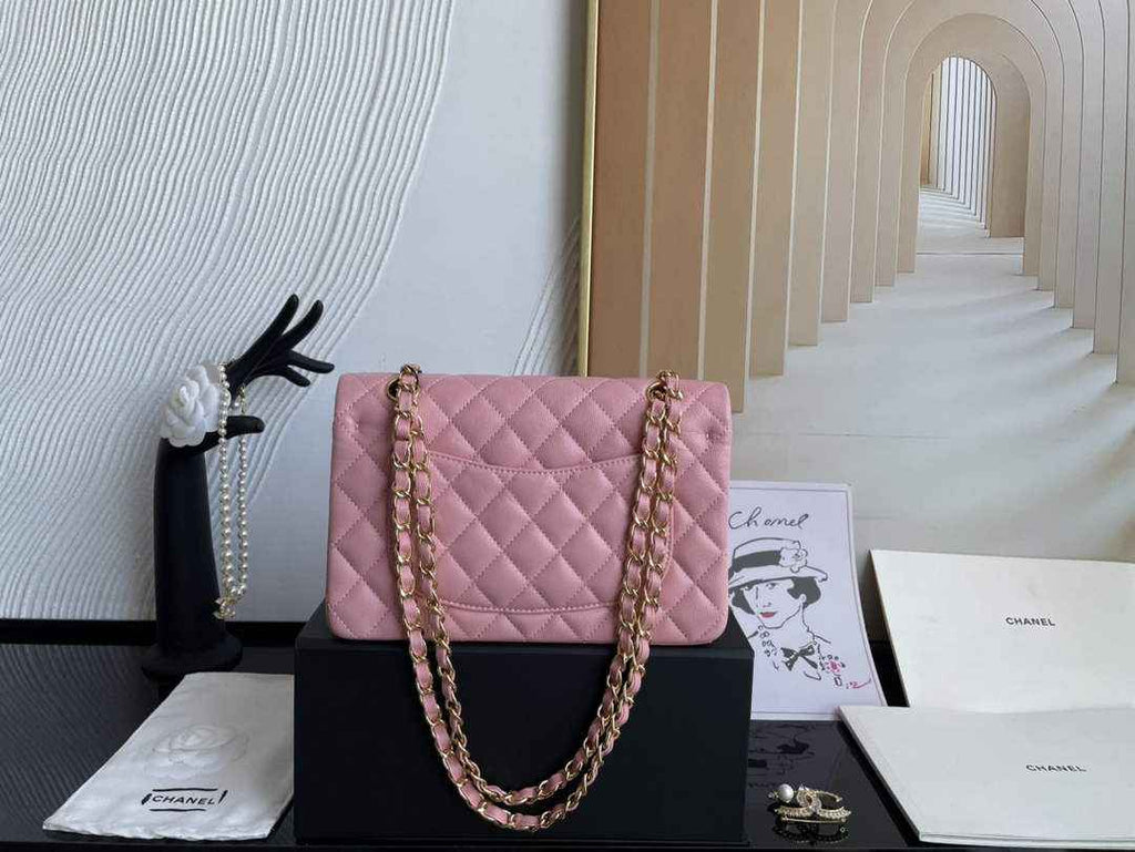 Chanel  A01113 Small Classic Handbag Grained Shiny Calfskin Pink Gold