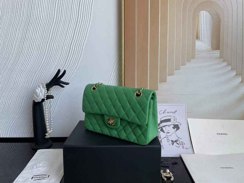 Chanel  A01113 Small Classic Handbag Grained Shiny Calfskin Green Gold