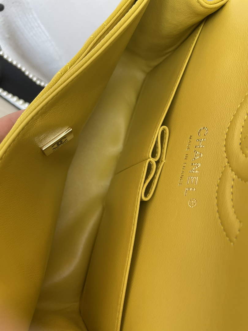 Chanel  A01113 Small Classic Handbag Grained Shiny Calfskin Yellow Gold