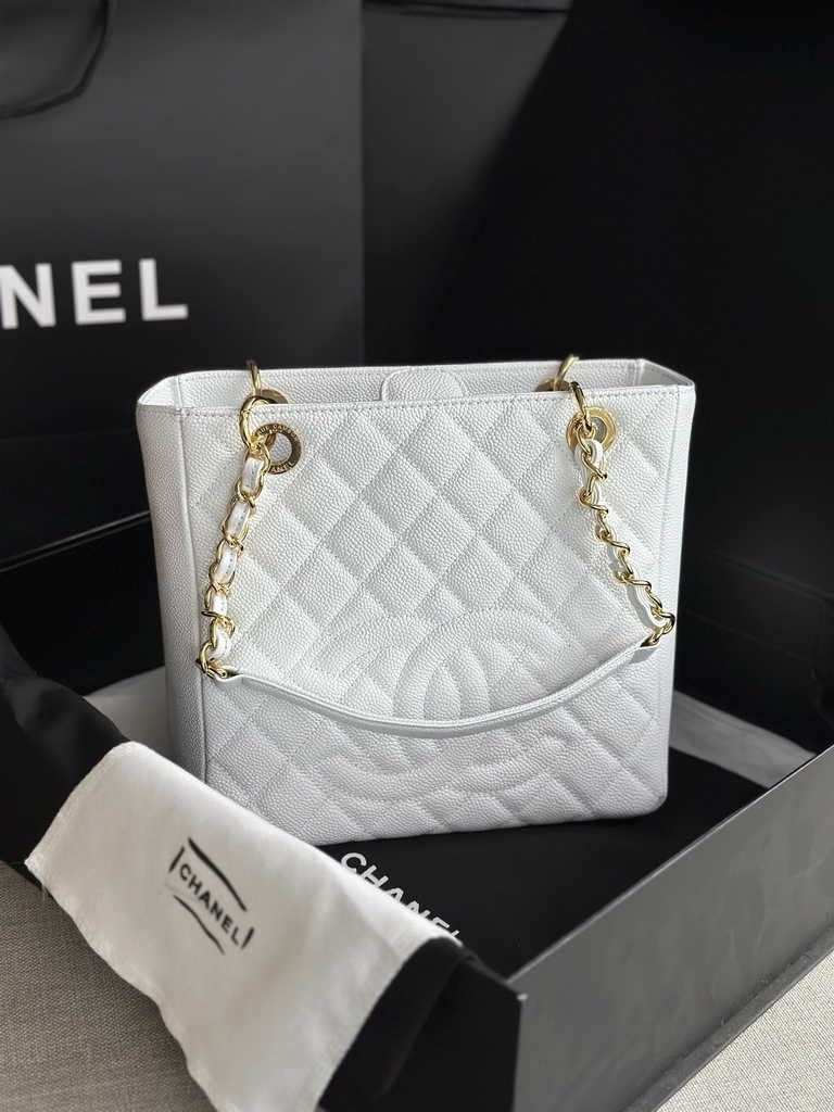 Chanel A50994 Matelasse PST Chain Tote Bag Calfskin White