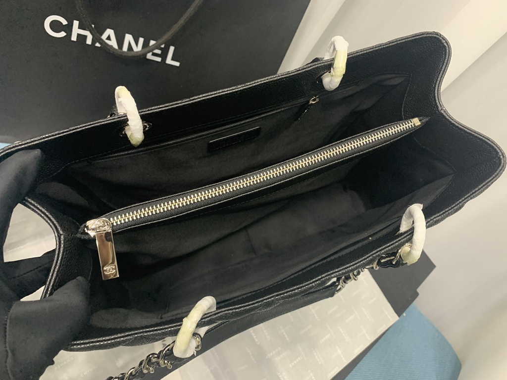 Chanel A50995 Matelasse GST Chain Tote Bag Calfskin Black Silver