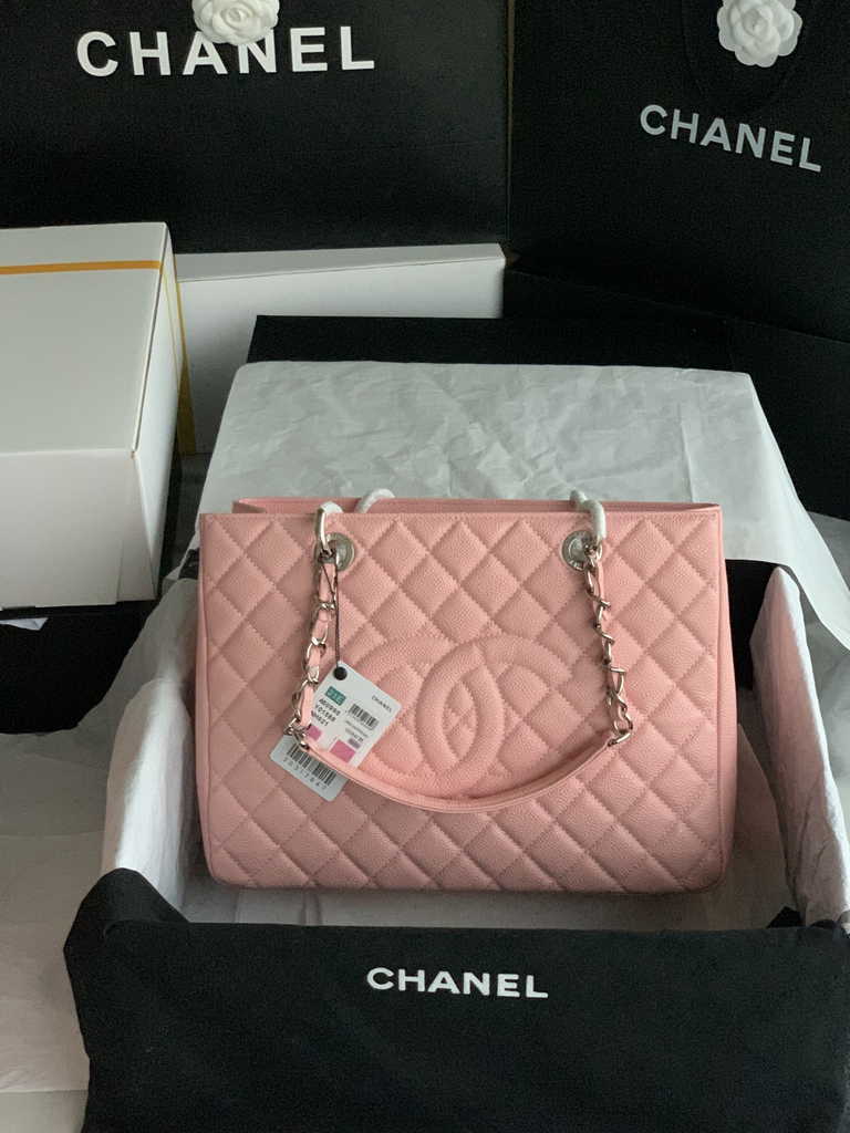 Chanel A50995 Matelasse GST Chain Tote Bag Calfskin Pink Silver