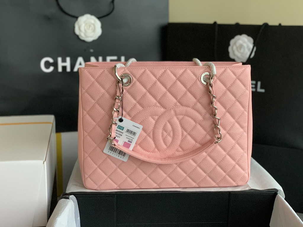 Chanel A50995 Matelasse GST Chain Tote Bag Calfskin Pink Silver