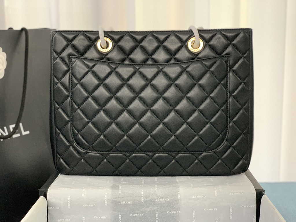 Chanel A50995 Matelasse GST Chain Tote Bag Lambskin Black Gold