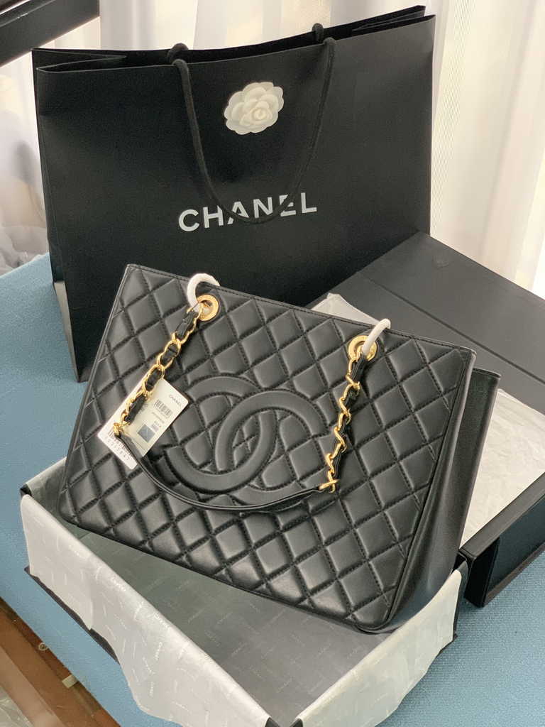 Chanel A50995 Matelasse GST Chain Tote Bag Lambskin Black Gold