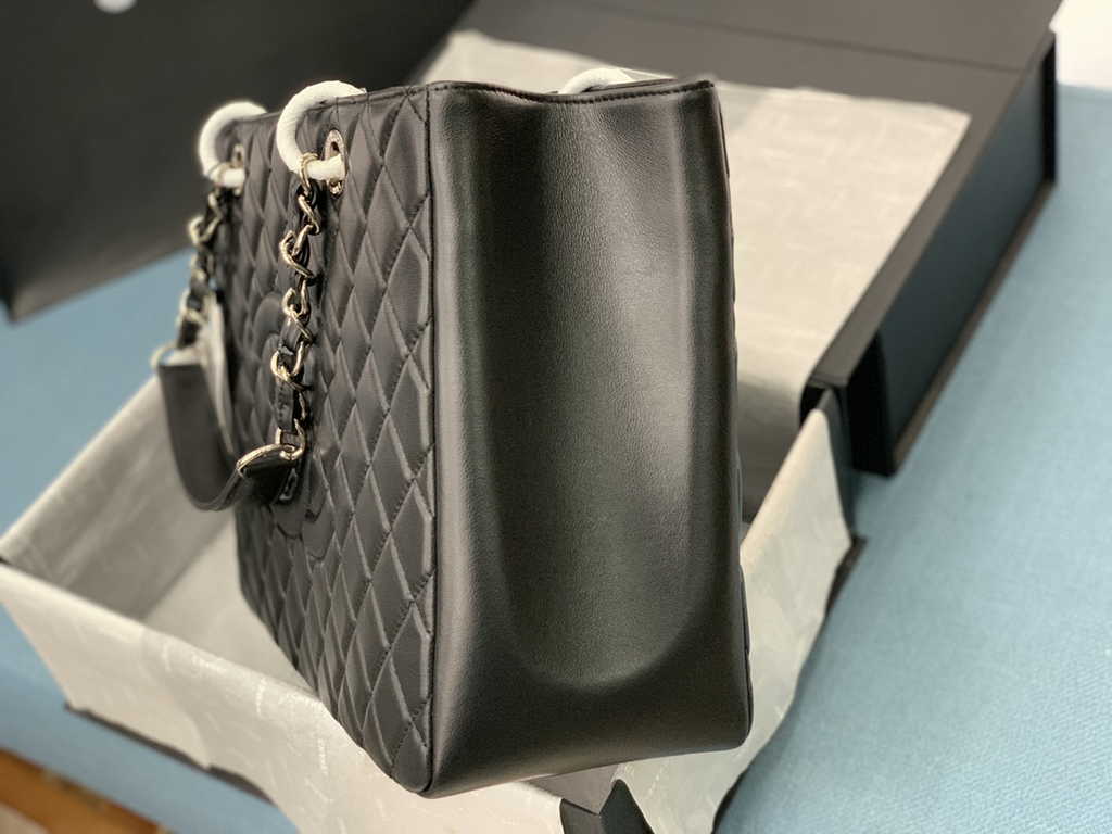 Chanel A50995 Matelasse GST Chain Tote Bag Lambskin Black Silver