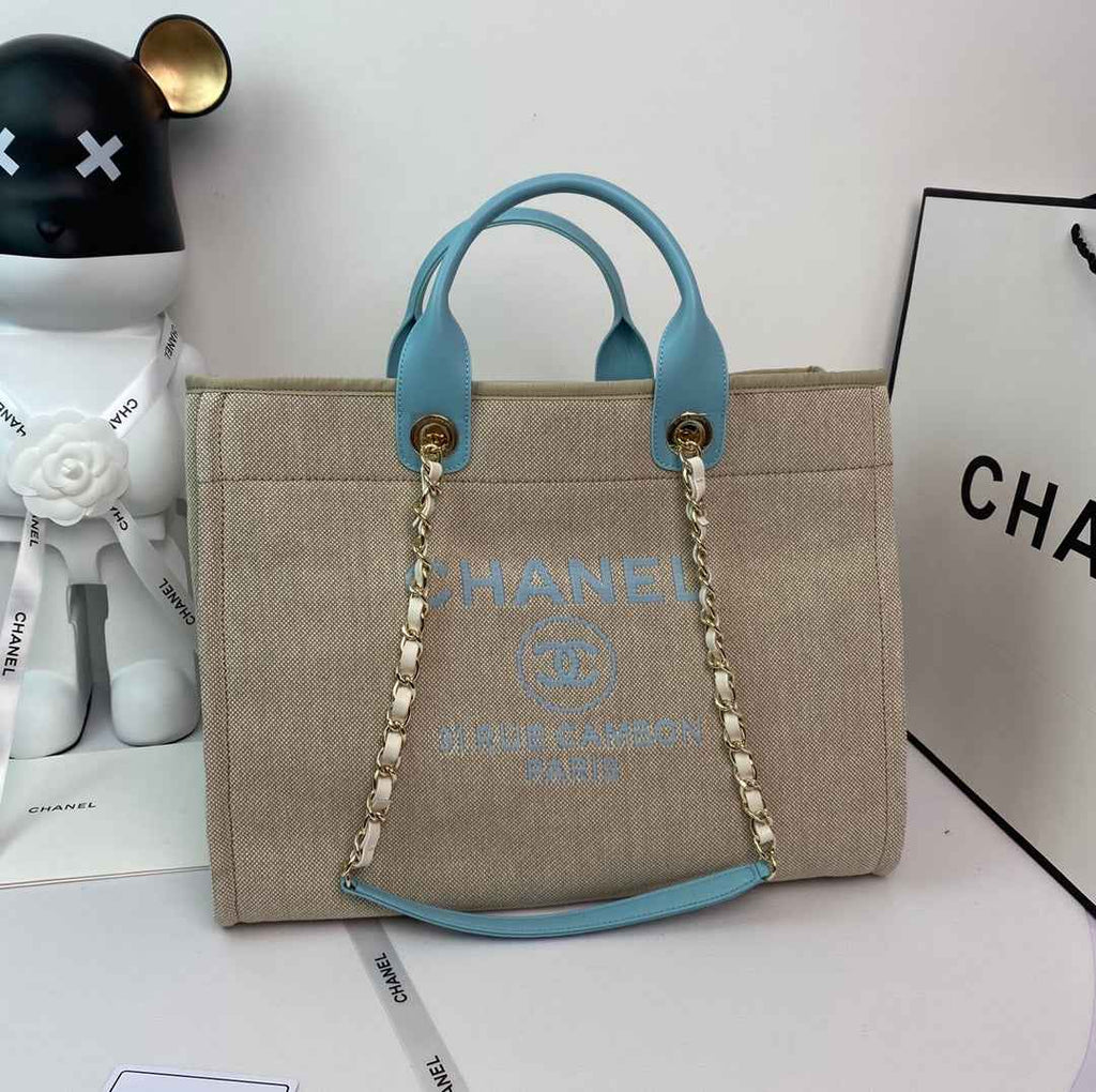 Chanel A66941 Large Shopping Bag A93786 Clothing beige with blue
