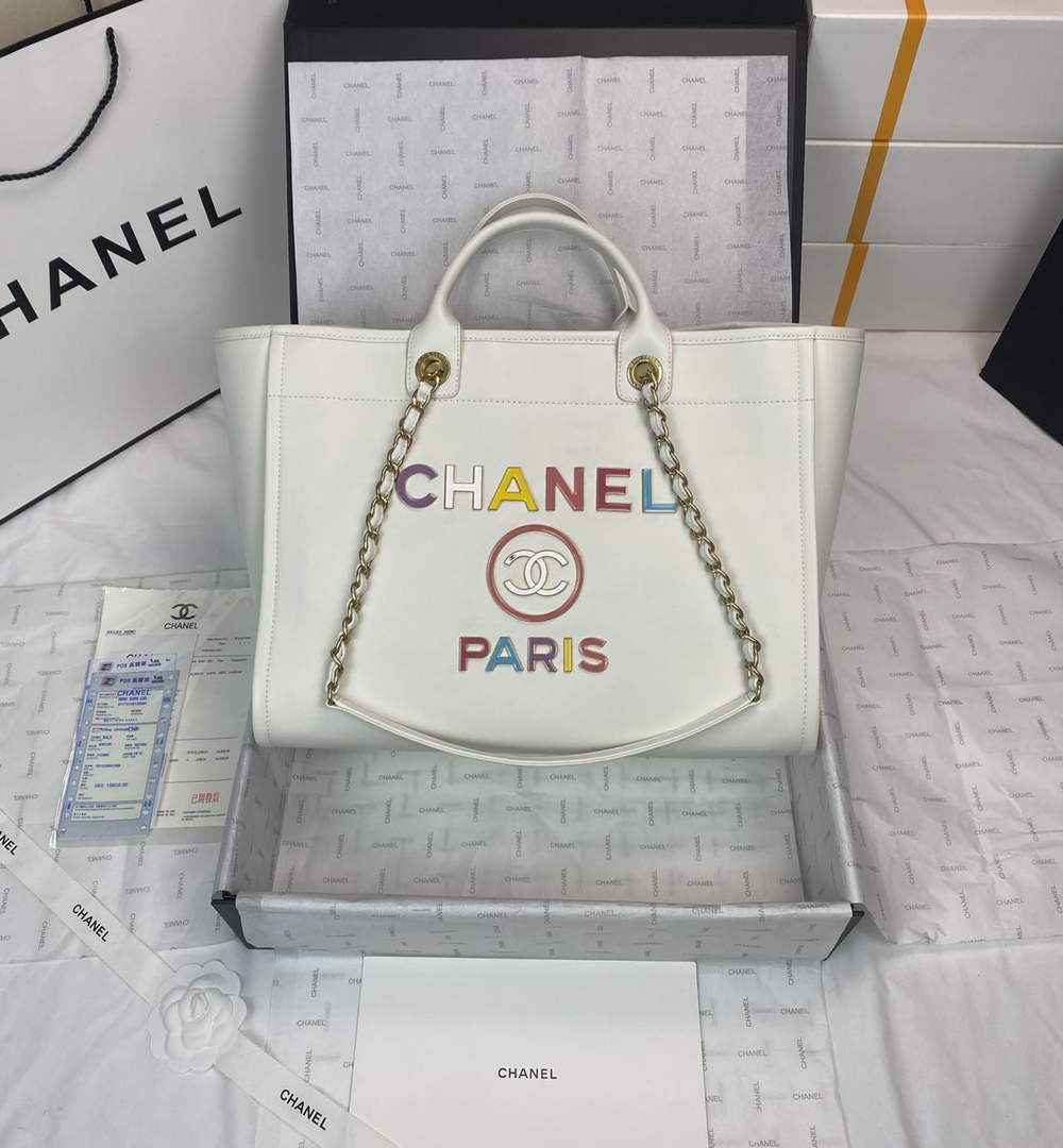 Chanel A66941 Large Shopping Tote Bag Calfskin White