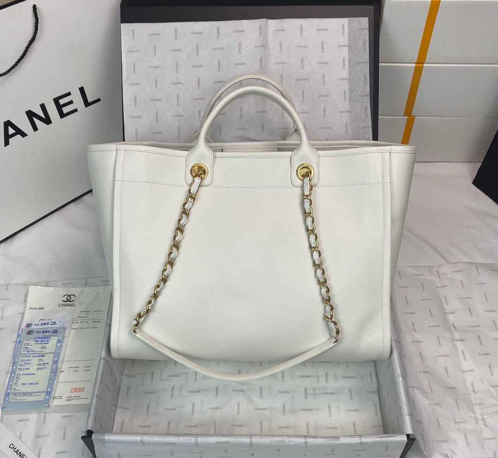 Chanel A66941 Large Shopping Tote Bag Calfskin White