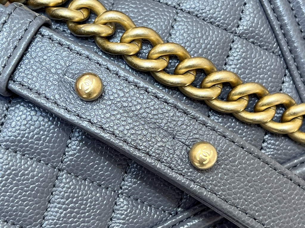 Chanel A67364 Small BOY Messenger Bag Calfskin Gray