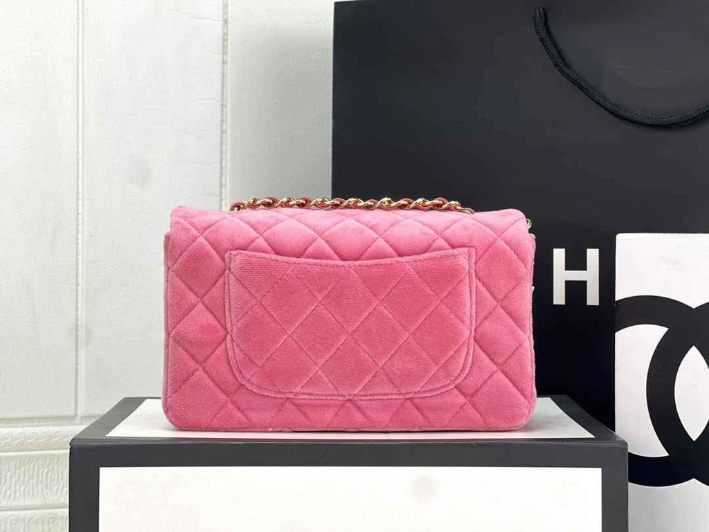 Chanel A69900 Mini Flap Bag Pink Velvet Enamel Gold-Tone Metal