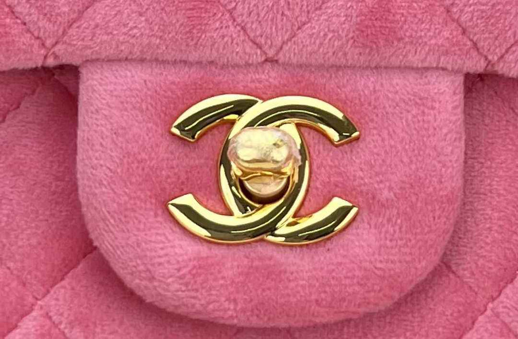 Chanel A69900 Mini Flap Bag Pink Velvet Enamel Gold-Tone Metal