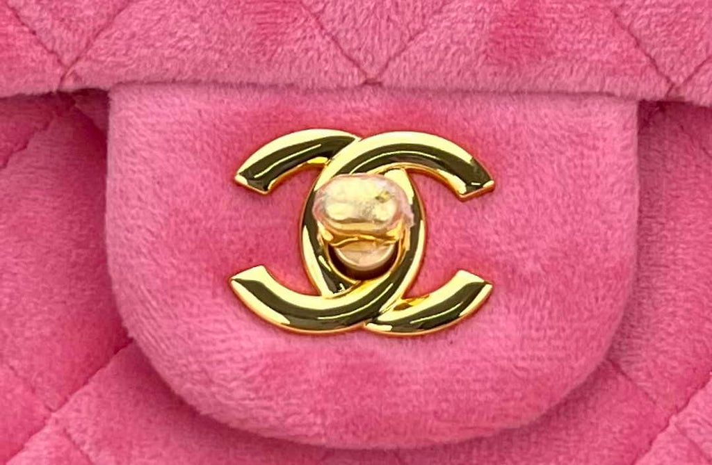 Chanel A69900 Mini Flap Bag Pink Velvet Enamel Gold-Tone Metal
