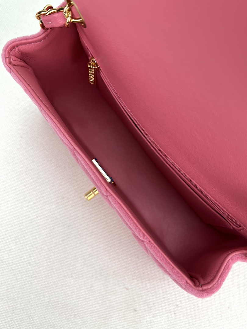 Chanel A69900 Mini Flap Bag Pink Velvet Enamel Gold-Tone Metal
