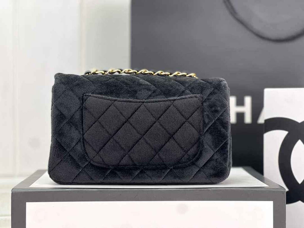 Chanel A69900 Mini Flap Bag Black Velvet Enamel Gold-Tone Metal
