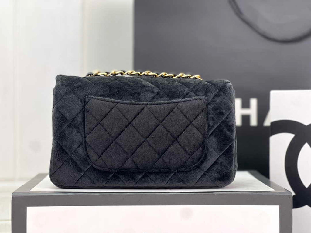 Chanel A69900 Mini Flap Bag Black Velvet Enamel Gold-Tone Metal