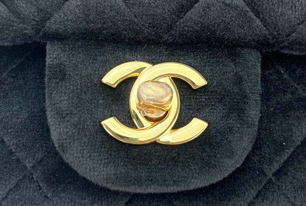 Chanel A69900 Mini Flap Bag Black Velvet Enamel Gold-Tone Metal
