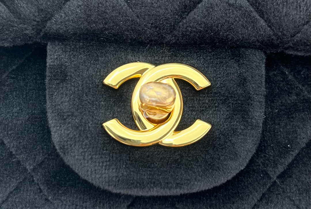 Chanel A69900 Mini Flap Bag Black Velvet Enamel Gold-Tone Metal