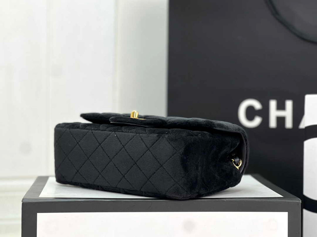Chanel A69900 Mini Flap Bag Black Velvet Enamel Gold-Tone Metal
