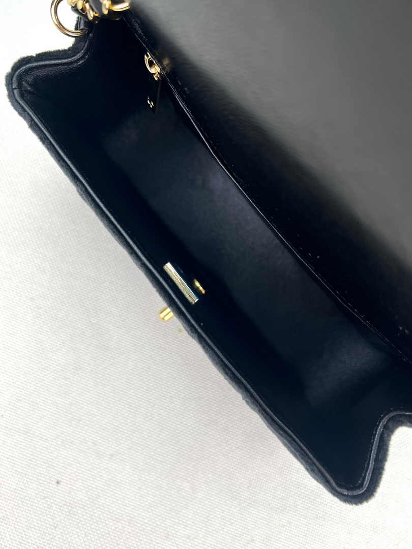 Chanel A69900 Mini Flap Bag Black Velvet Enamel Gold-Tone Metal