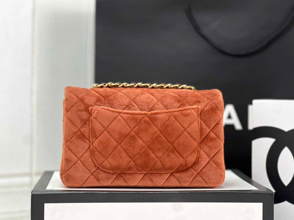 Chanel A69900 Mini Flap Bag Brown Velvet Enamel Gold-Tone Metal