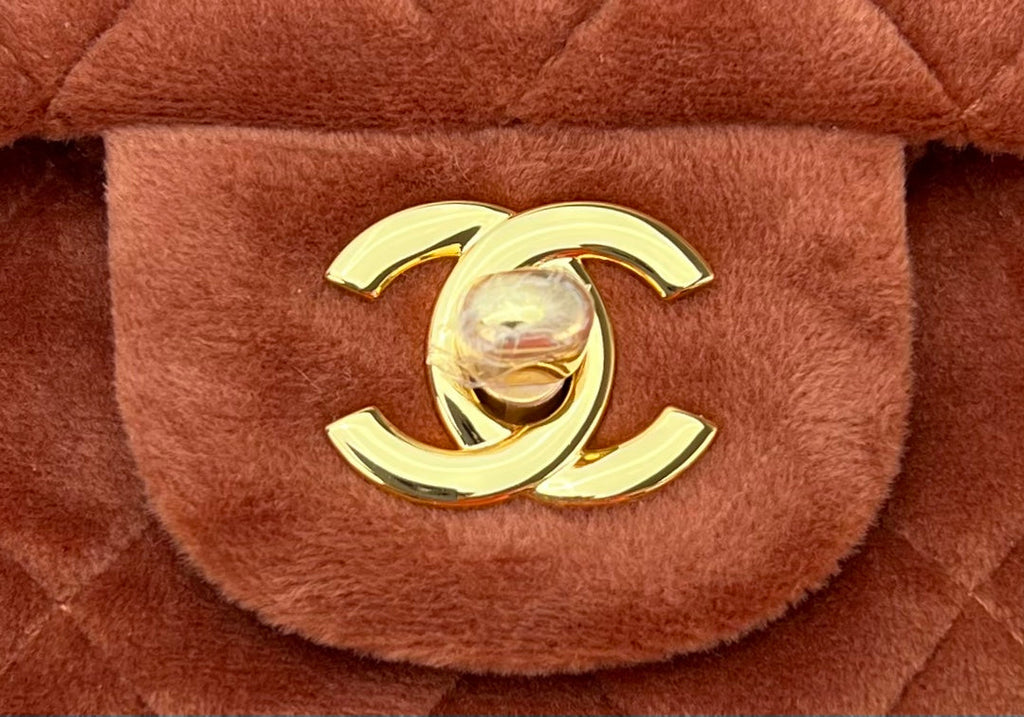 Chanel A69900 Mini Flap Bag Brown Velvet Enamel Gold-Tone Metal