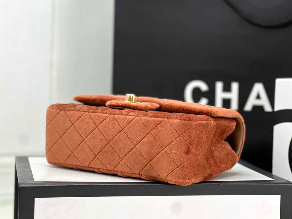 Chanel A69900 Mini Flap Bag Brown Velvet Enamel Gold-Tone Metal