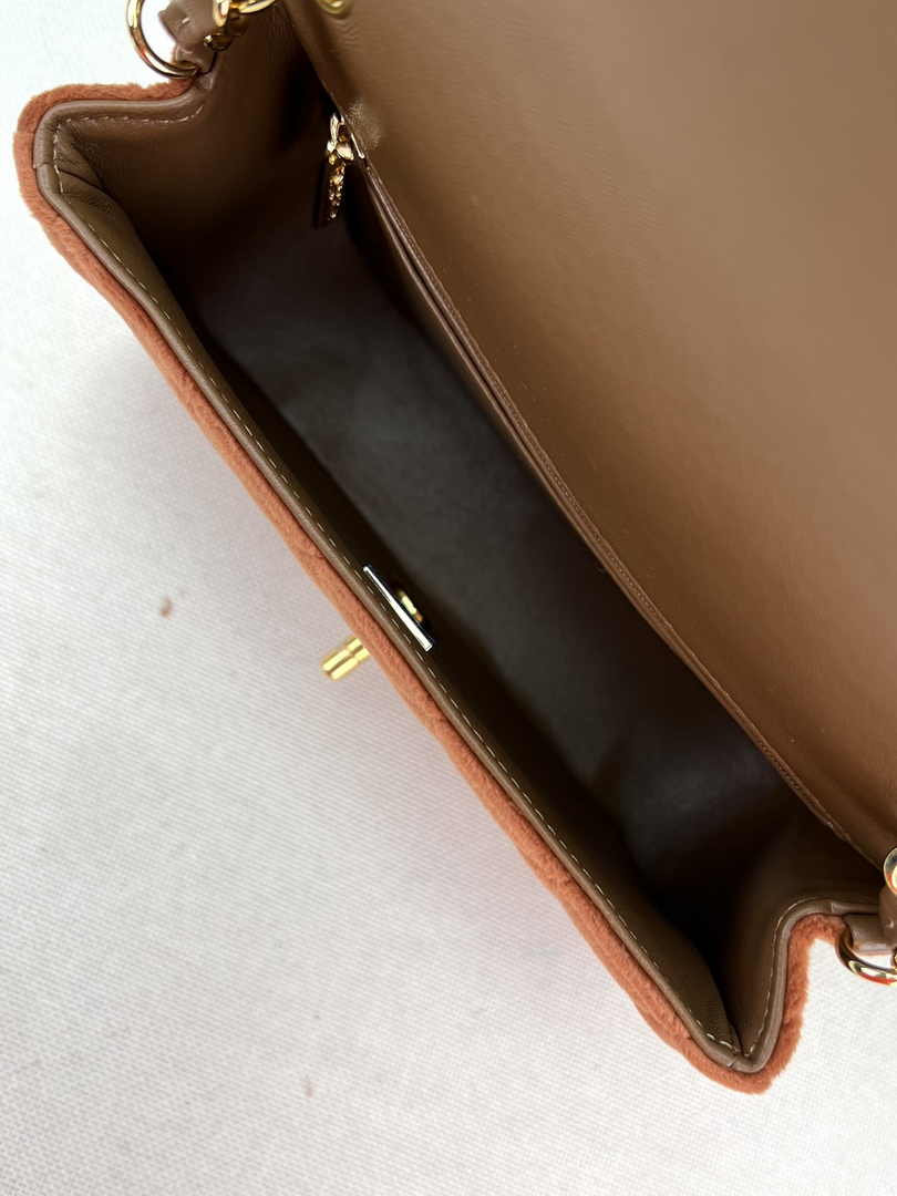 Chanel A69900 Mini Flap Bag Brown Velvet Enamel Gold-Tone Metal