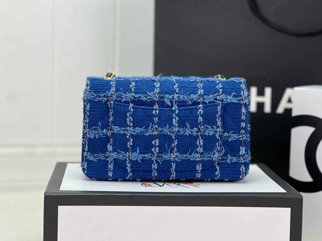 Chanel A69900 Mini Flap Bag Dark Blue Tweed Gold-Tone Metal