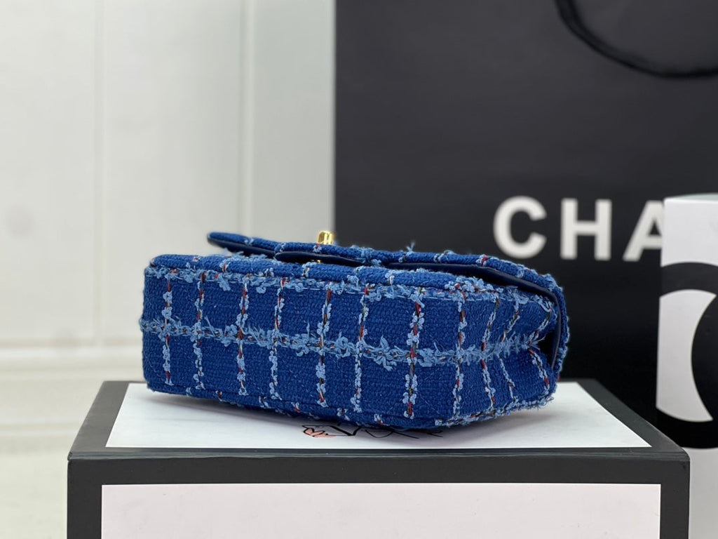 Chanel A69900 Mini Flap Bag Dark Blue Tweed Gold-Tone Metal