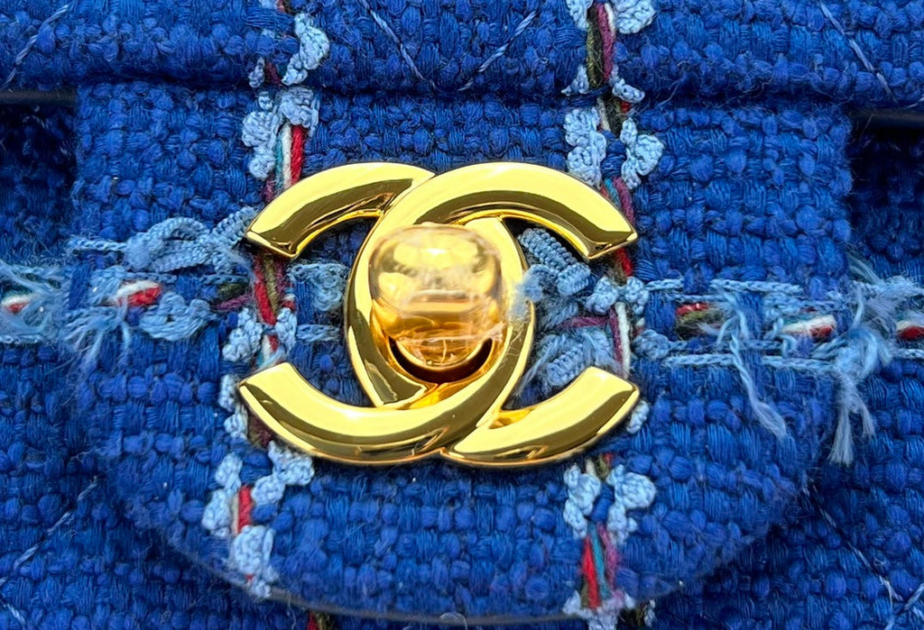Chanel A69900 Mini Flap Bag Dark Blue Tweed Gold-Tone Metal