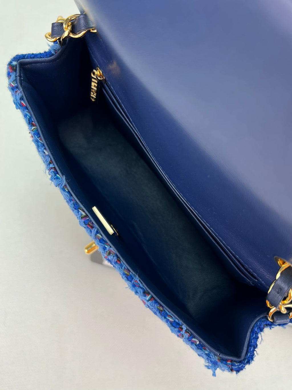 Chanel A69900 Mini Flap Bag Dark Blue Tweed Gold-Tone Metal